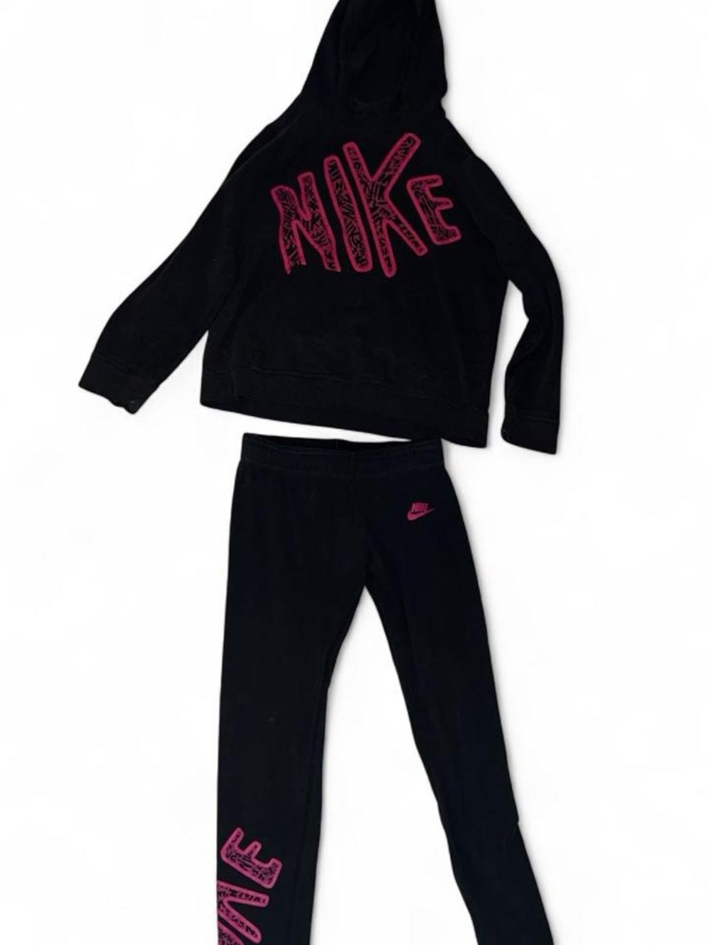 Nike Black Leggings with Pink Logo Hoodie Set